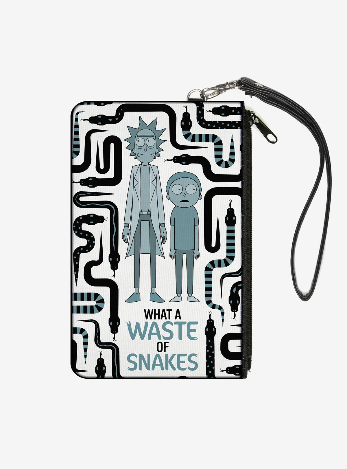 Billetera con cierre Rick and Morty y diseño de serpientes