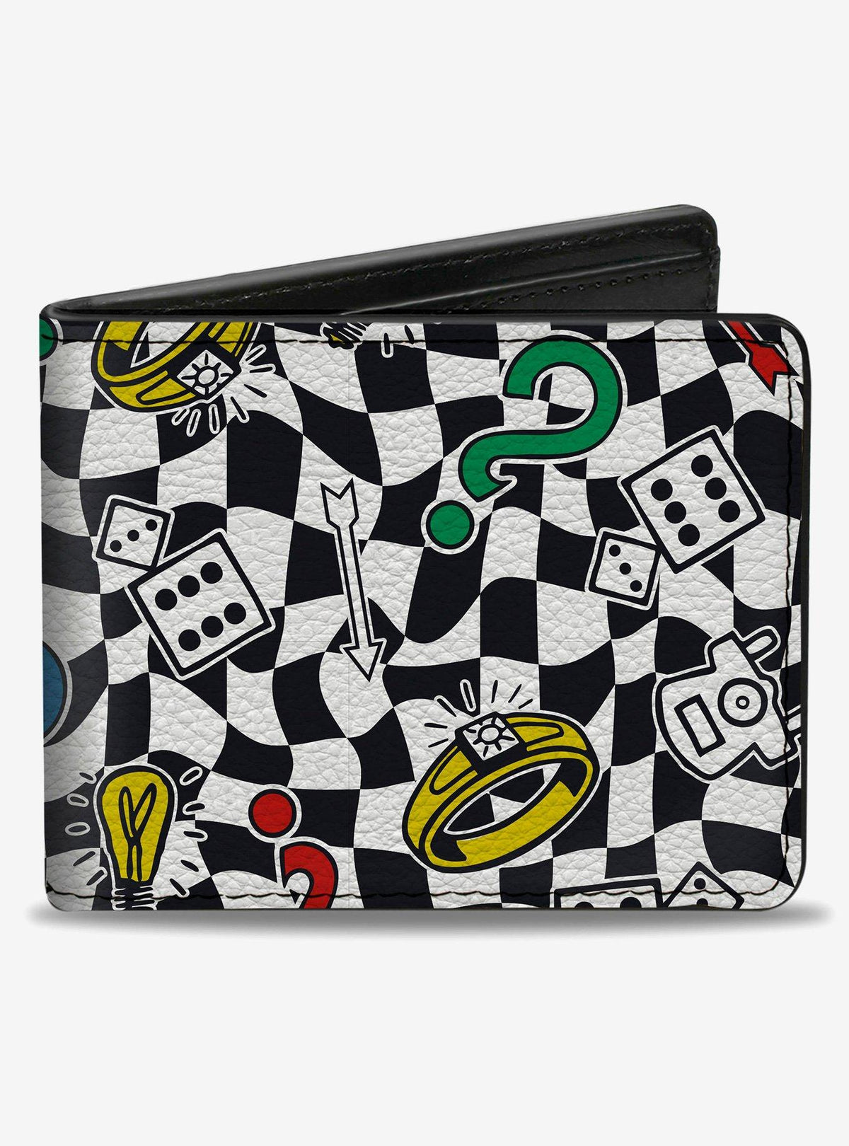 Billetera bifold de Monopoly con íconos y cuadros