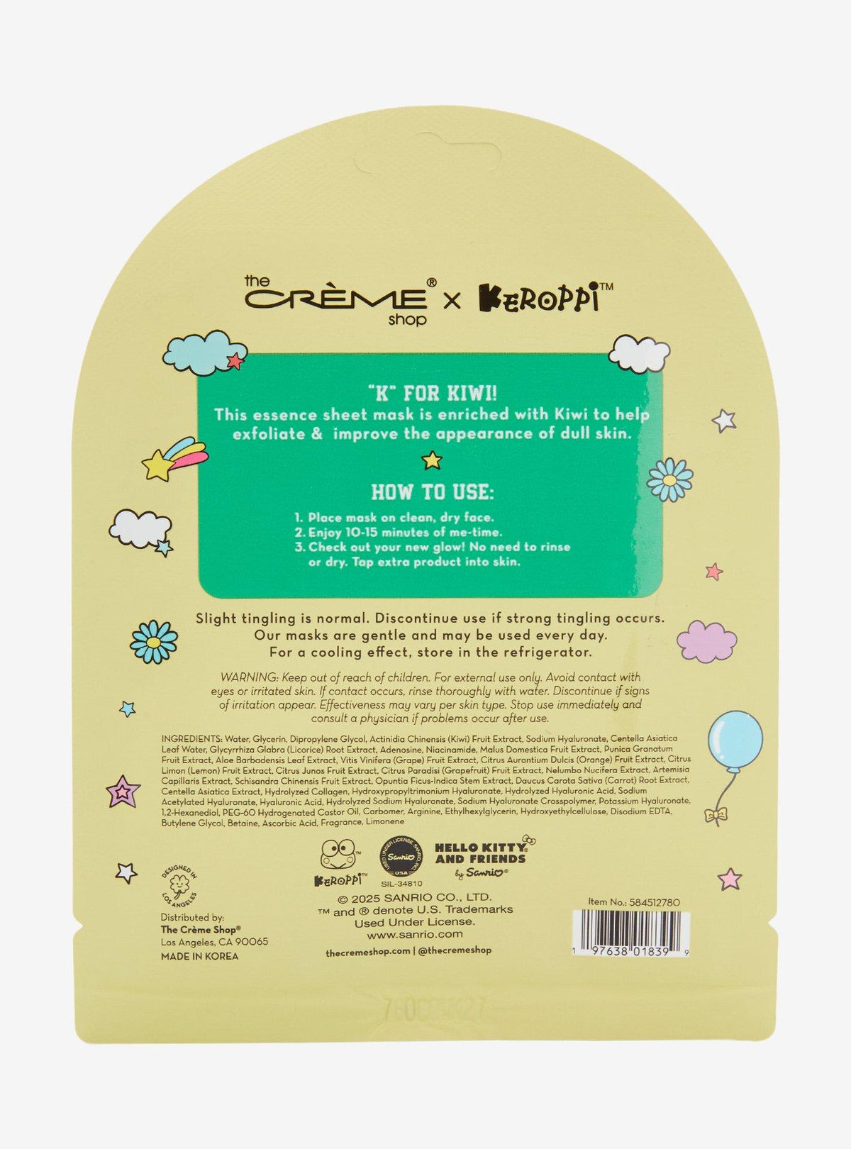 Mascarilla facial en lámina Keroppi de Sanrio