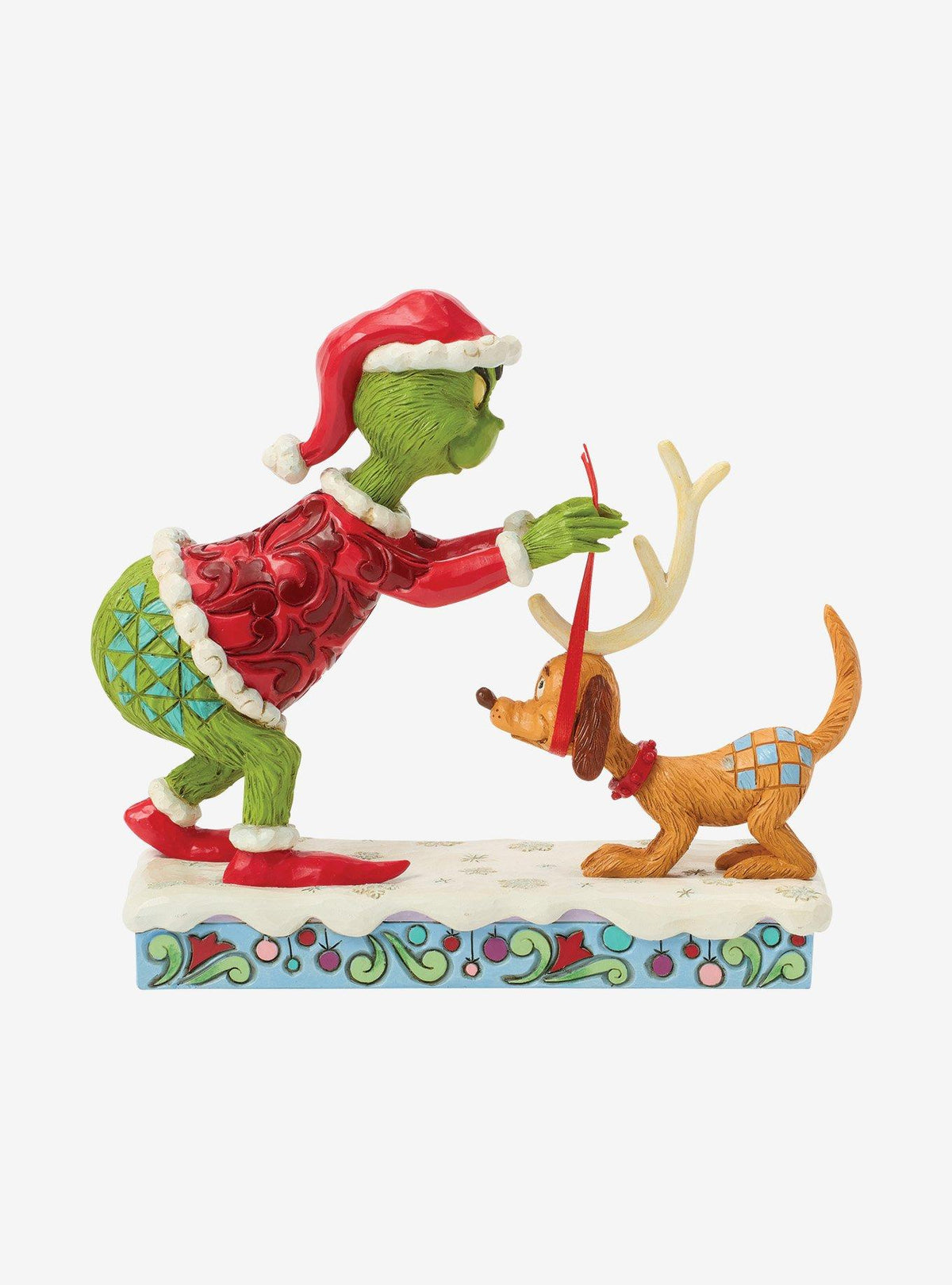 Figura del Grinch y Max con cornamenta