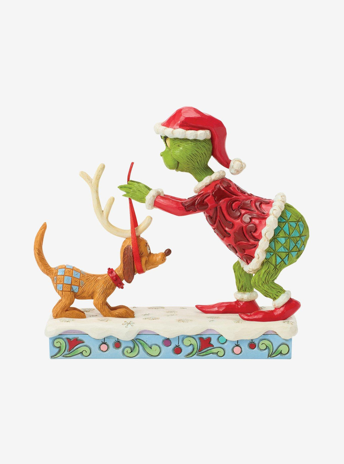 Figura del Grinch y Max con cornamenta