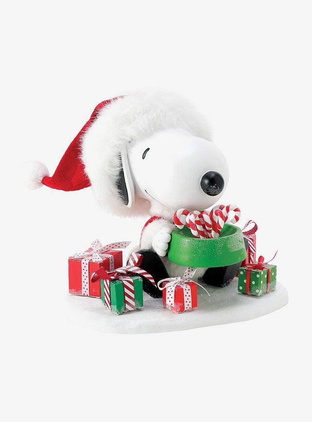 Figura de Snoopy con tazón de golosinas navideñas