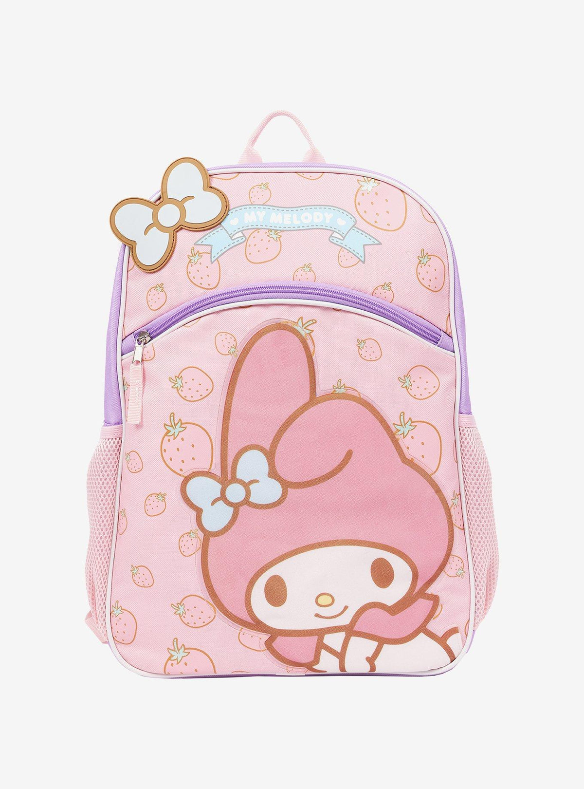 Mochila media luna My Melody con moño y frutillas
