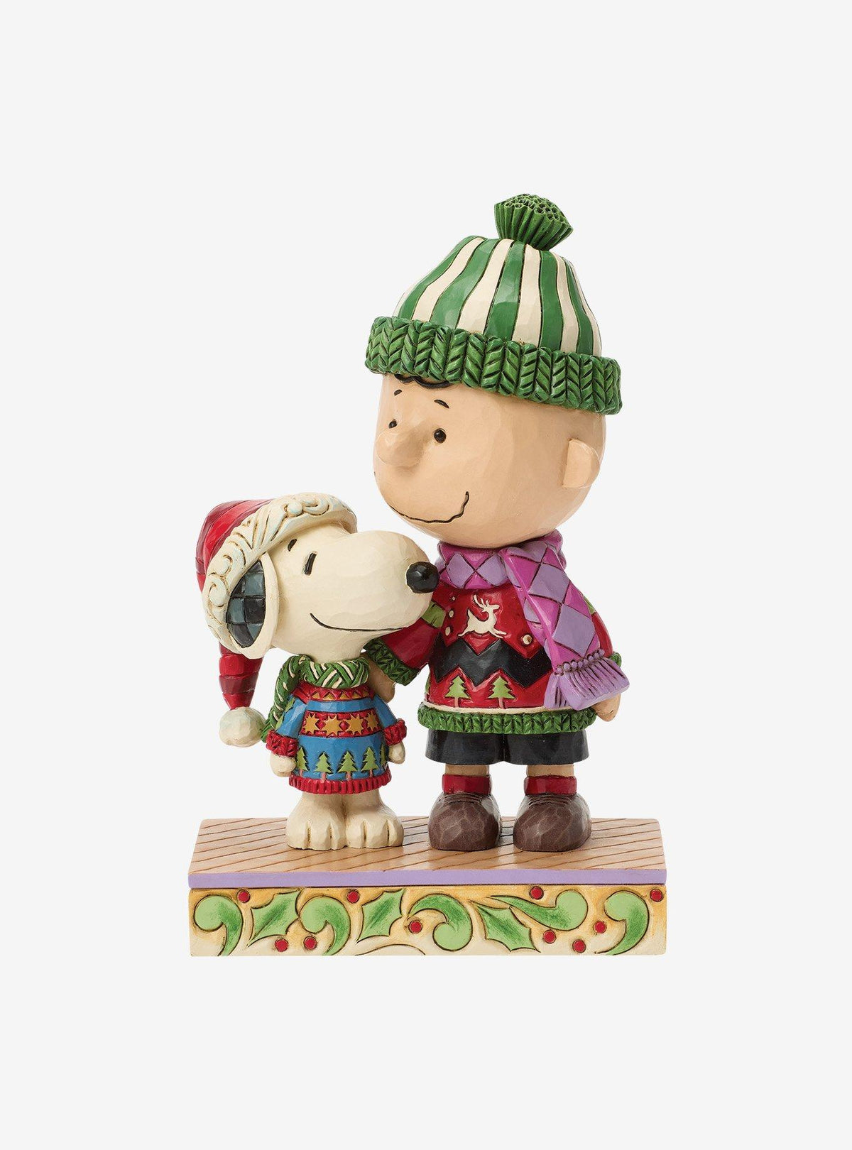 Figura Peanuts: Snoopy y Charlie Brown con suéteres navideños