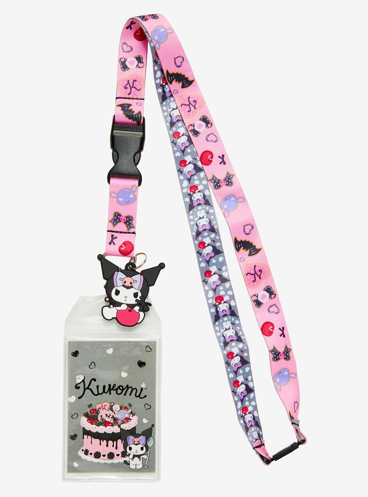 Cinta portacredencial Kuromi con diseño de torta