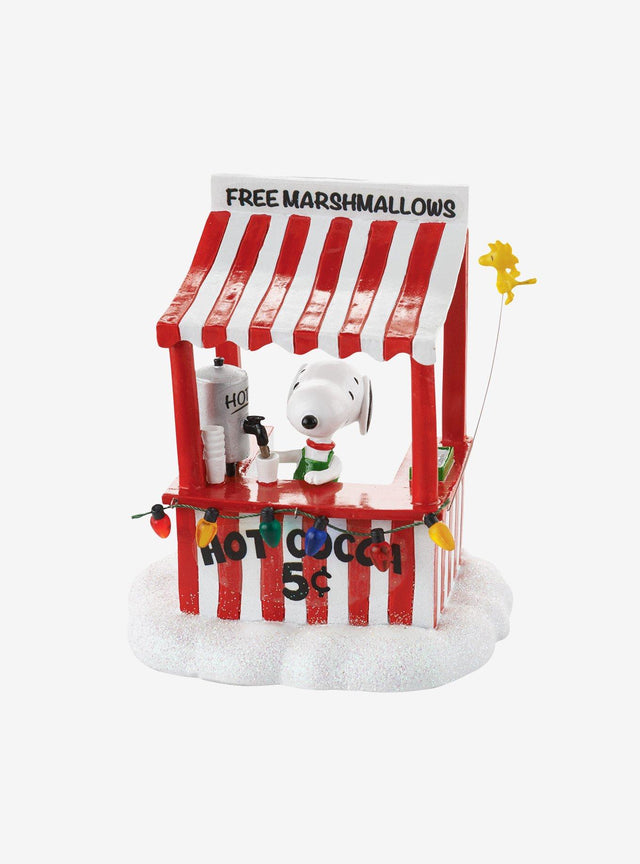 Figura de Snoopy con puesto de chocolate caliente