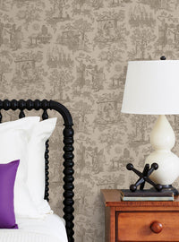 Papel mural autoadhesivo Disney Haunted Mansion Toile Taupe
