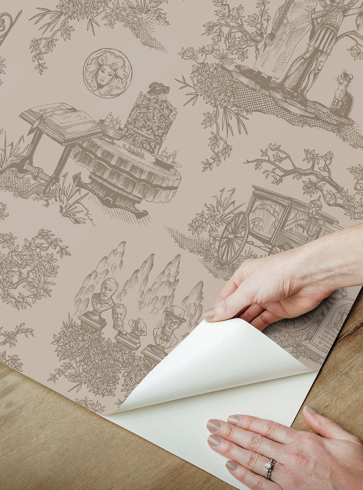 Papel mural autoadhesivo Disney Haunted Mansion Toile Taupe
