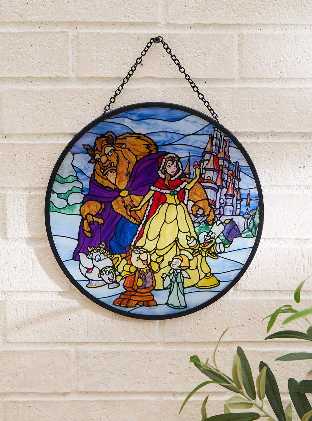 Cuadro de vitral La Bella y la Bestia: Una Navidad encantada