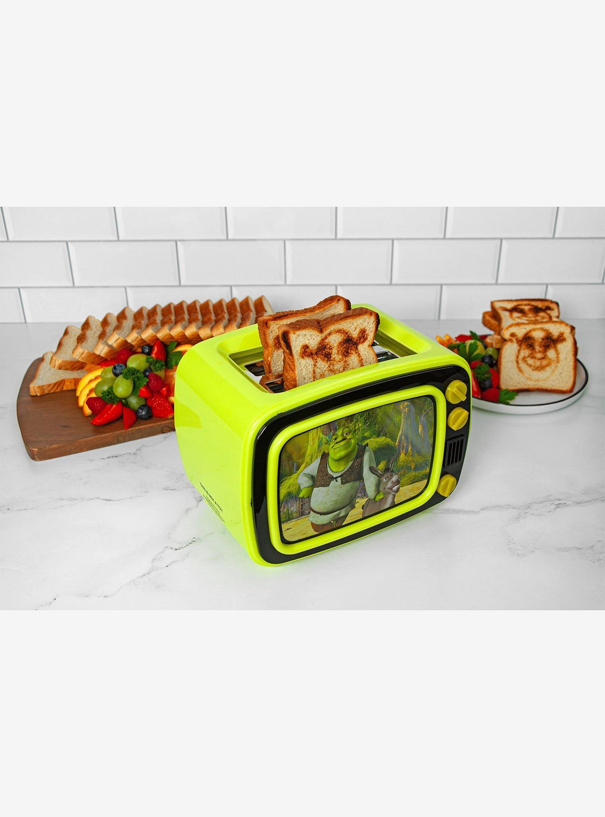 Tostador Shrek estilo TV retro con marco iluminado