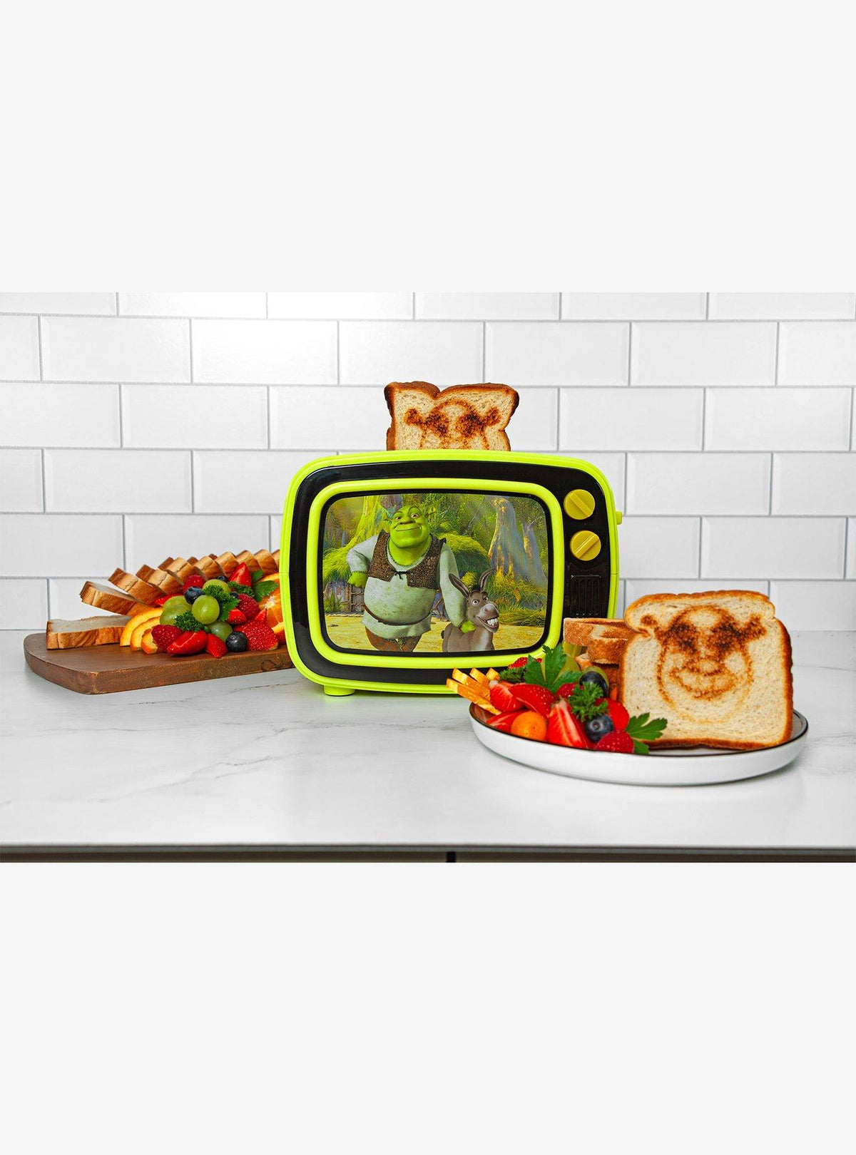 Tostador Shrek estilo TV retro con marco iluminado