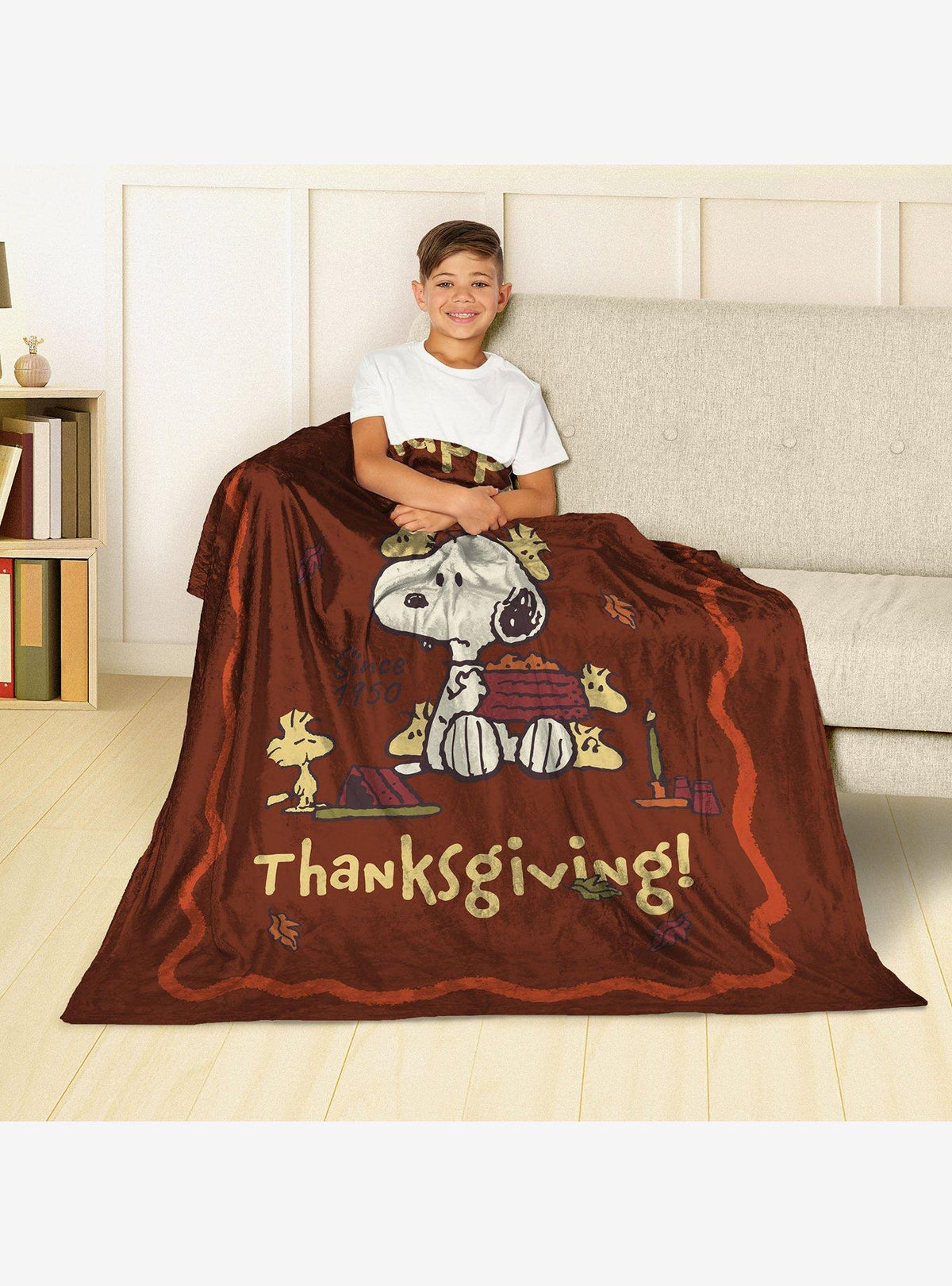 Manta Peanuts Thanksgiving de tacto sedoso