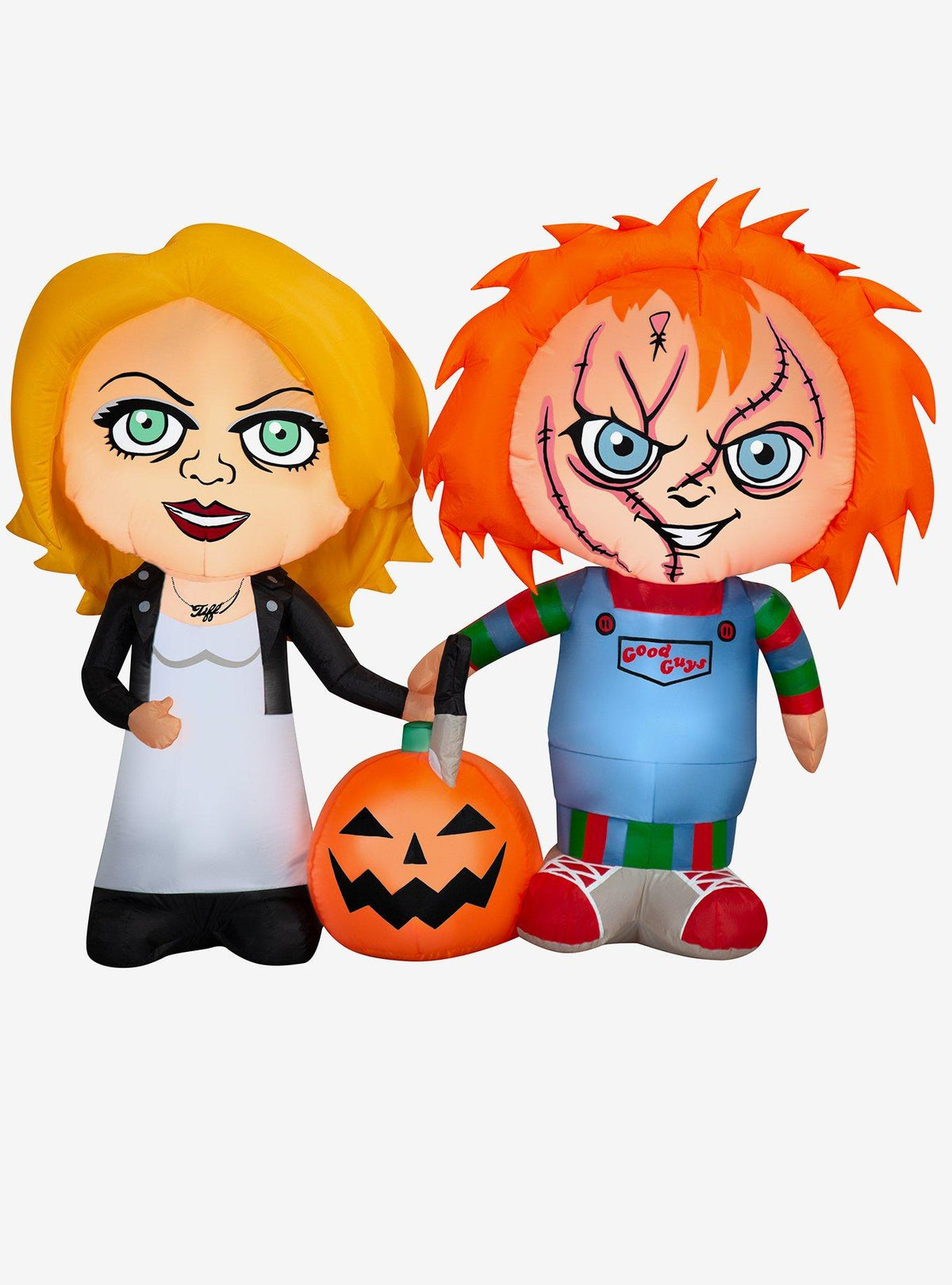 Inflable de Chucky y Tiffany con calabaza de Halloween