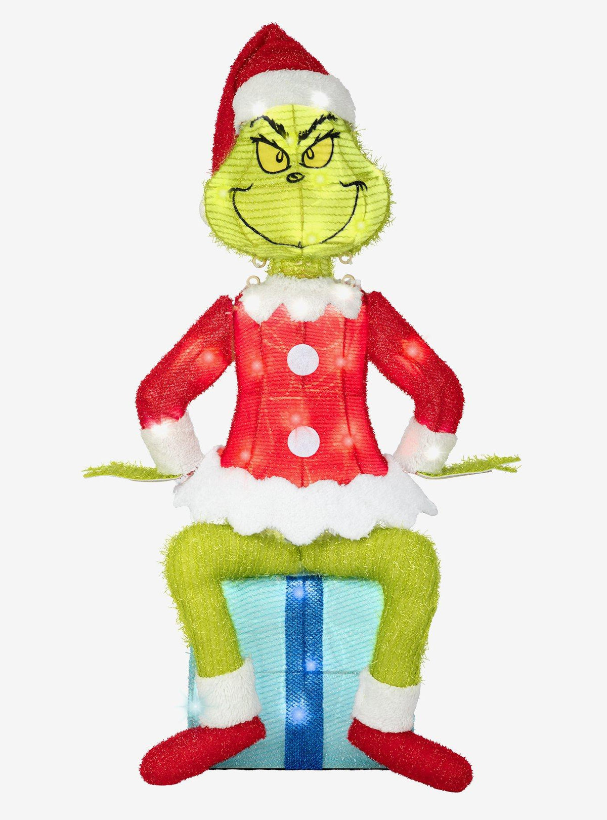 Escultura 3D iluminada del Grinch sobre un regalo, 71 cm
