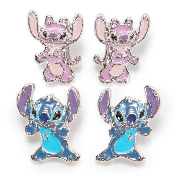 Set de aros tipo botón de Stitch y Angel