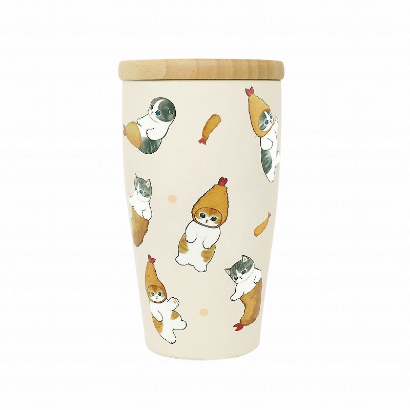 Vaso térmico Mofusand con tapa de madera y gatito camarón