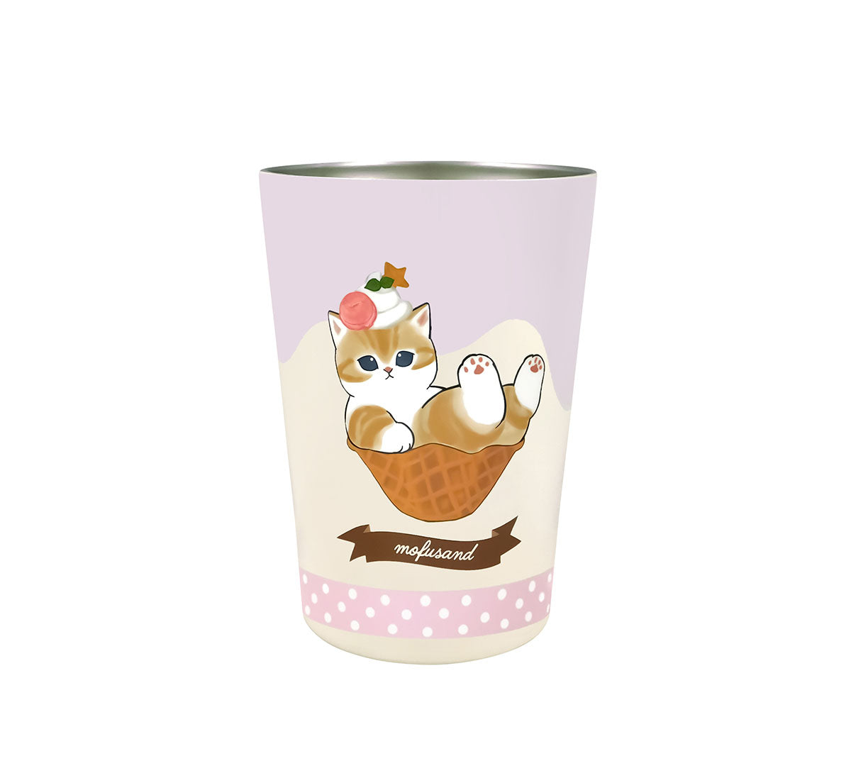 Vaso 2 en 1 mofusand con diseño de helado y waffle