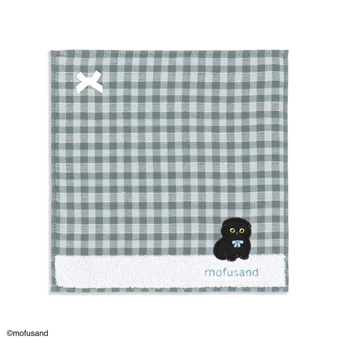 Toalla mini azul Mofusand con gato negro