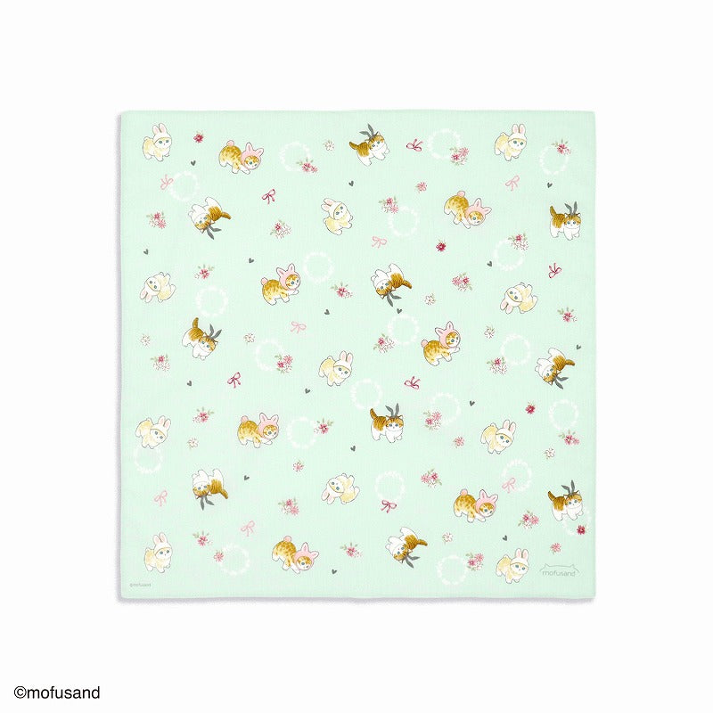 Pañuelo verde Mofusand de gatito conejito