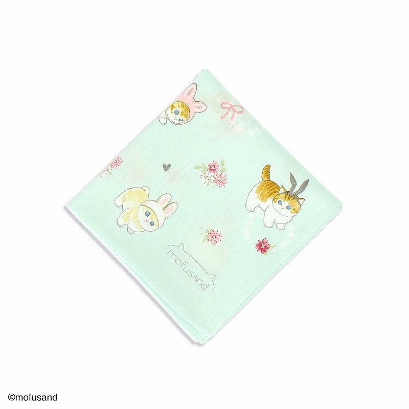 Pañuelo verde Mofusand de gatito conejito