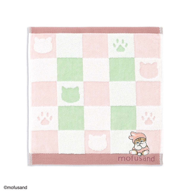 Toalla de mano Mofusand, gatitos sentados rosada
