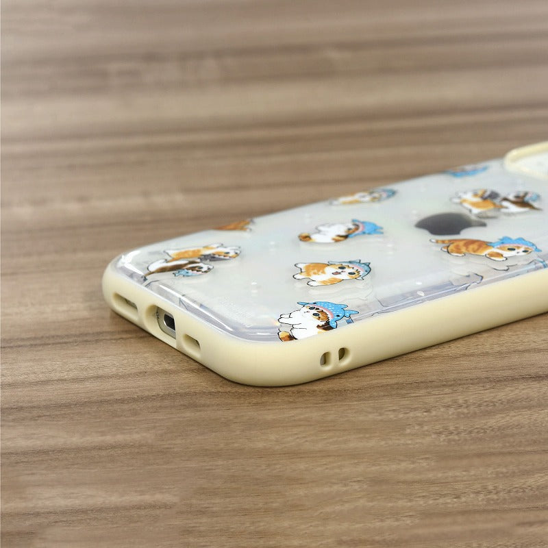 Funda iPhone mofusand IIIIfit Clear, gato tiburón ballena