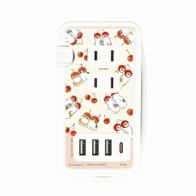 Regleta USB mofusand con diseño de gato y cerezas