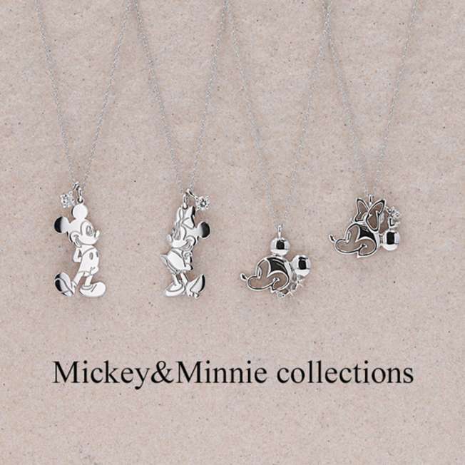Collar colgante Mickey Mouse de oro blanco 10K y diamante