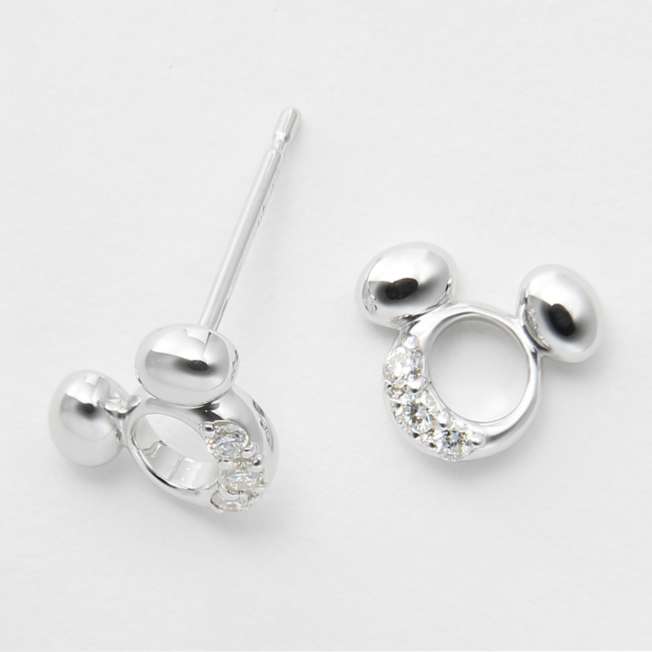 Aros Mickey Mouse en oro blanco K10 y diamantes
