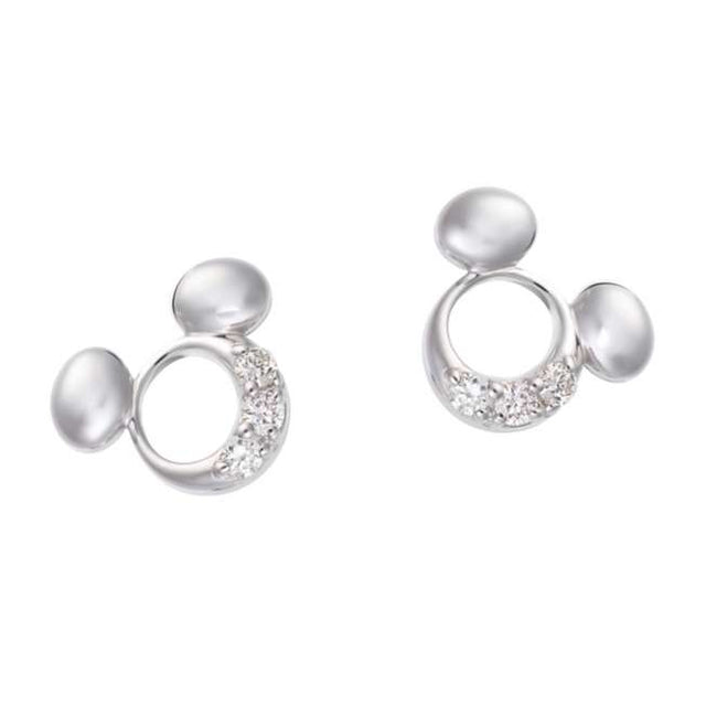 Aros Mickey Mouse en oro blanco K10 y diamantes