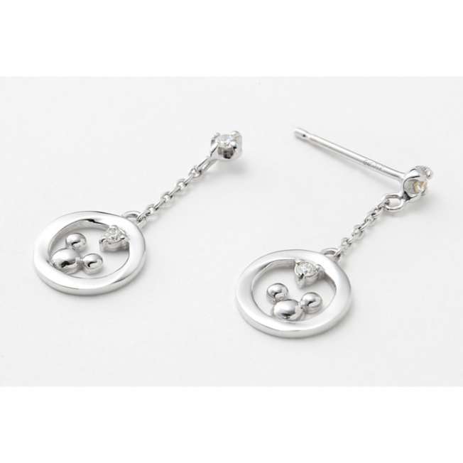 Aros Mickey Mouse de oro blanco 10K con diamantes