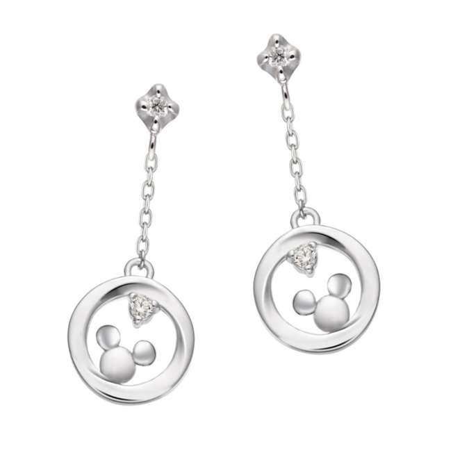 Aros Mickey Mouse de oro blanco 10K con diamantes