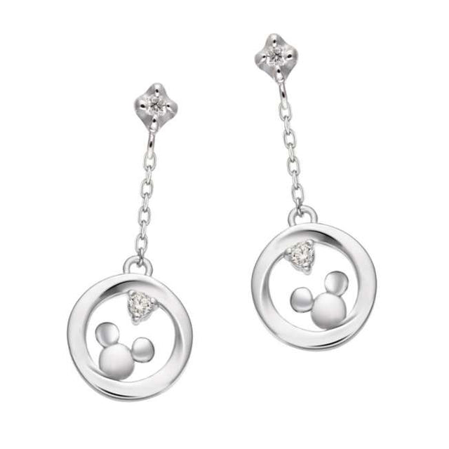 Aros Mickey Mouse de oro blanco 10K con diamantes