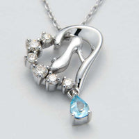 Collar de Cenicienta en oro blanco K10 con diamantes y topacio