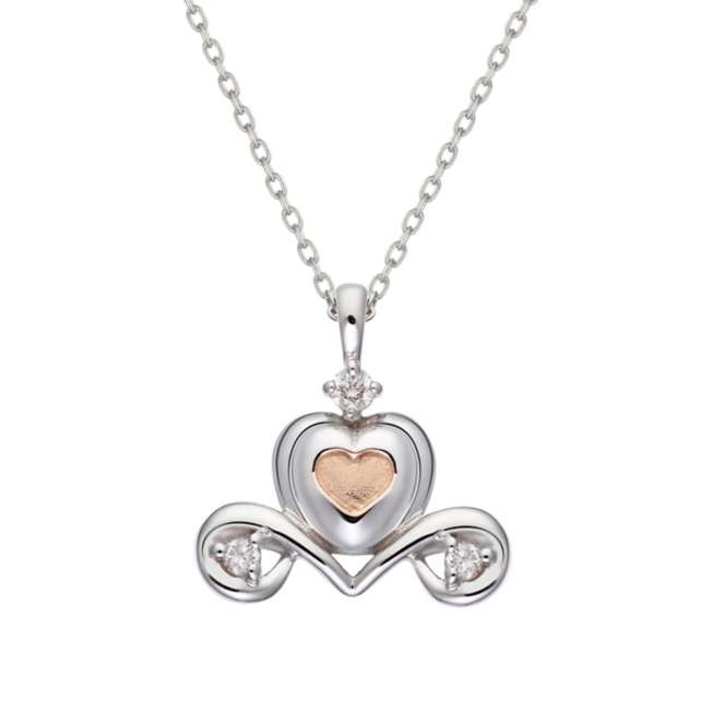 Collar de Cenicienta en oro blanco y rosado K10 con diamante