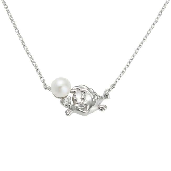 Collar de Flounder en oro blanco 10K con diamante y perla