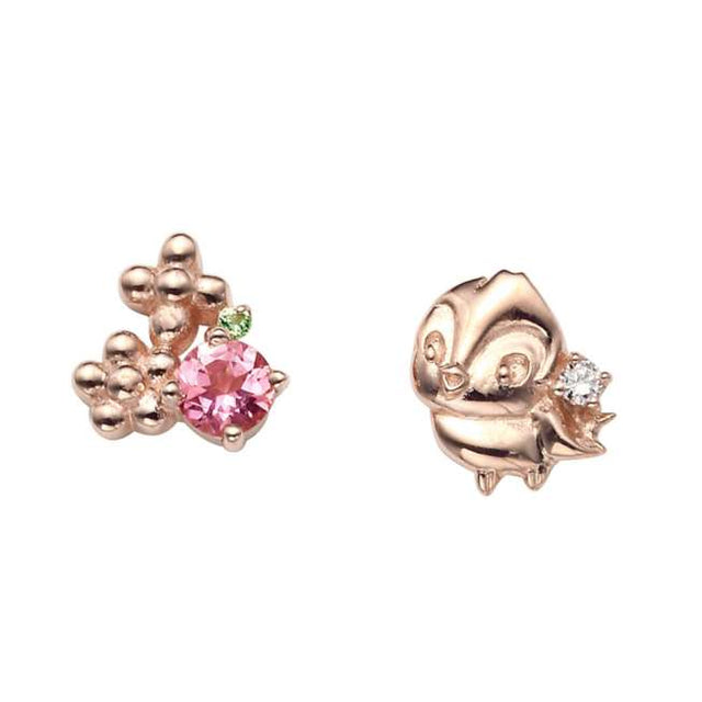 Aros Blancanieves K10 oro rosa, diamantes, peridoto y turmalina