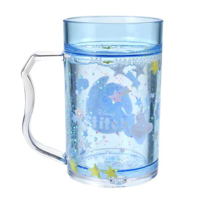 Vaso infantil con agua y brillo de Stitch