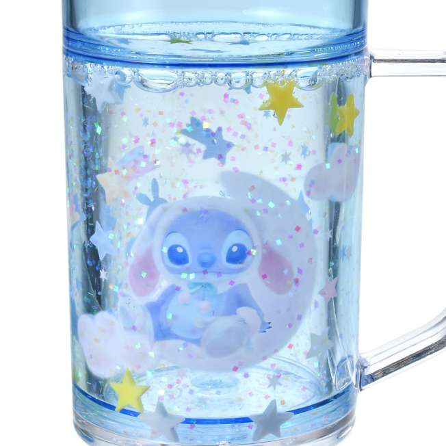 Vaso infantil con agua y brillo de Stitch