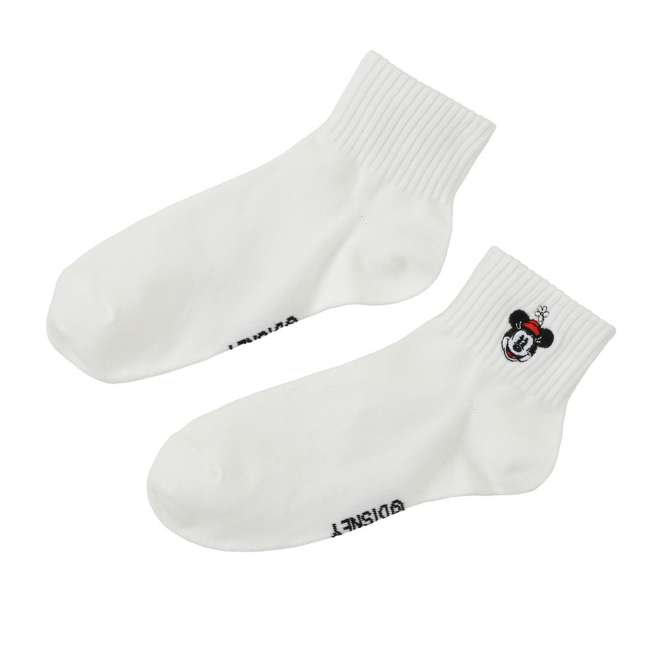 Calcetines cortos acanalados Minnie con bordado blanco