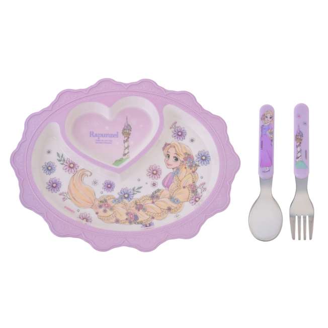 Set de plato infantil con cubiertos de Rapunzel