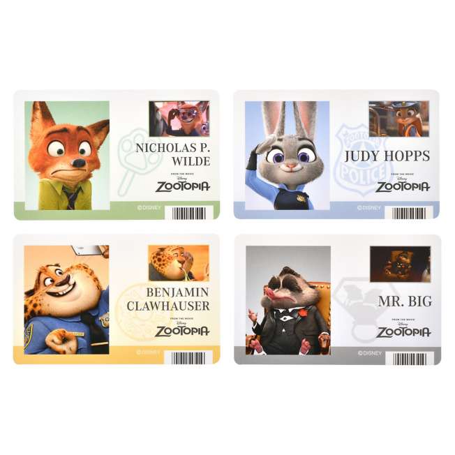Set de 4 stickers estilo tarjeta de identificación de Zootopia