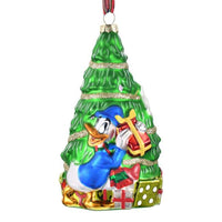 Adorno navideño de vidrio de Donald y Goofy