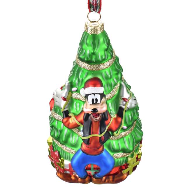 Adorno navideño de vidrio de Donald y Goofy