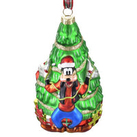 Adorno navideño de vidrio de Donald y Goofy