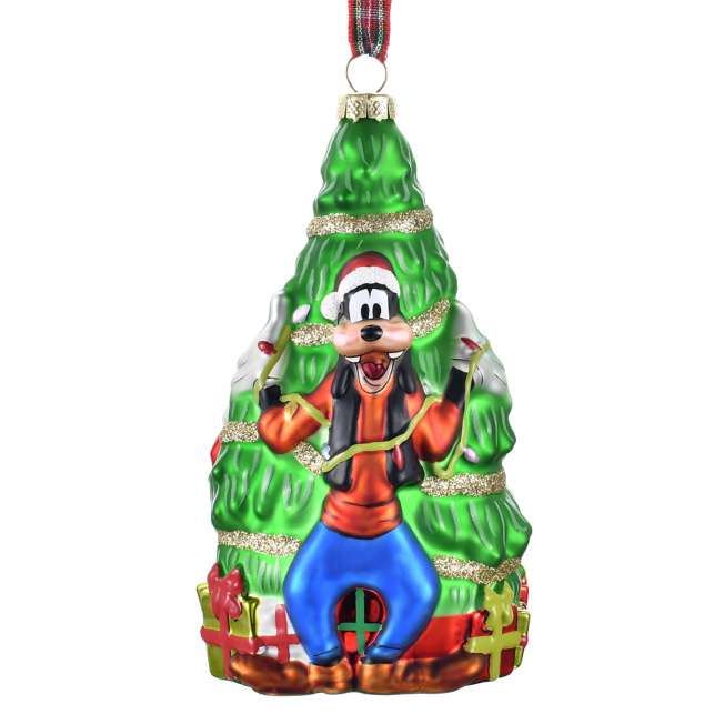 Adorno navideño de vidrio de Donald y Goofy