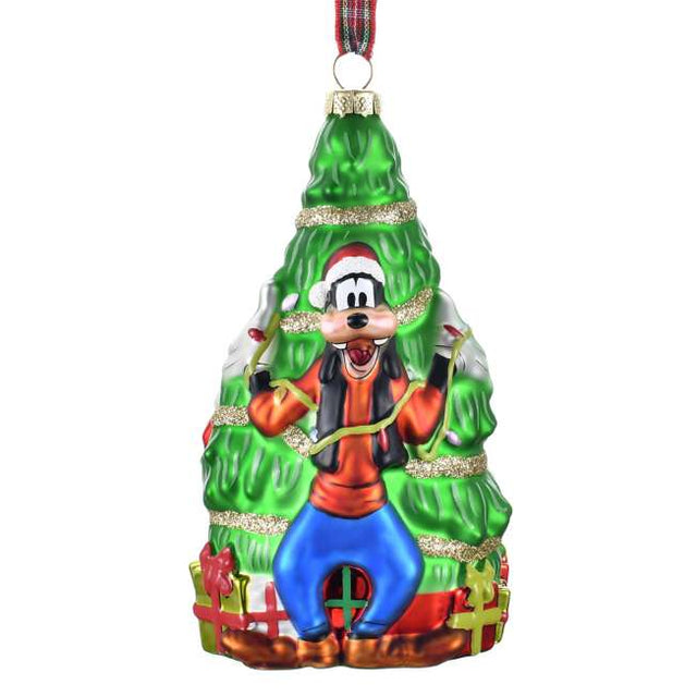 Adorno navideño de vidrio de Donald y Goofy