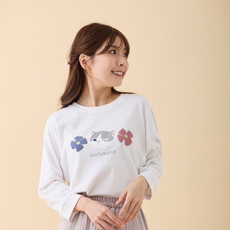 Mofusand polera blanca de manga 3/4