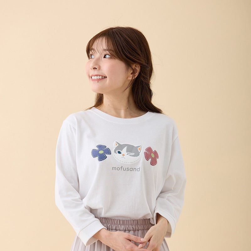 Mofusand polera blanca de manga 3/4