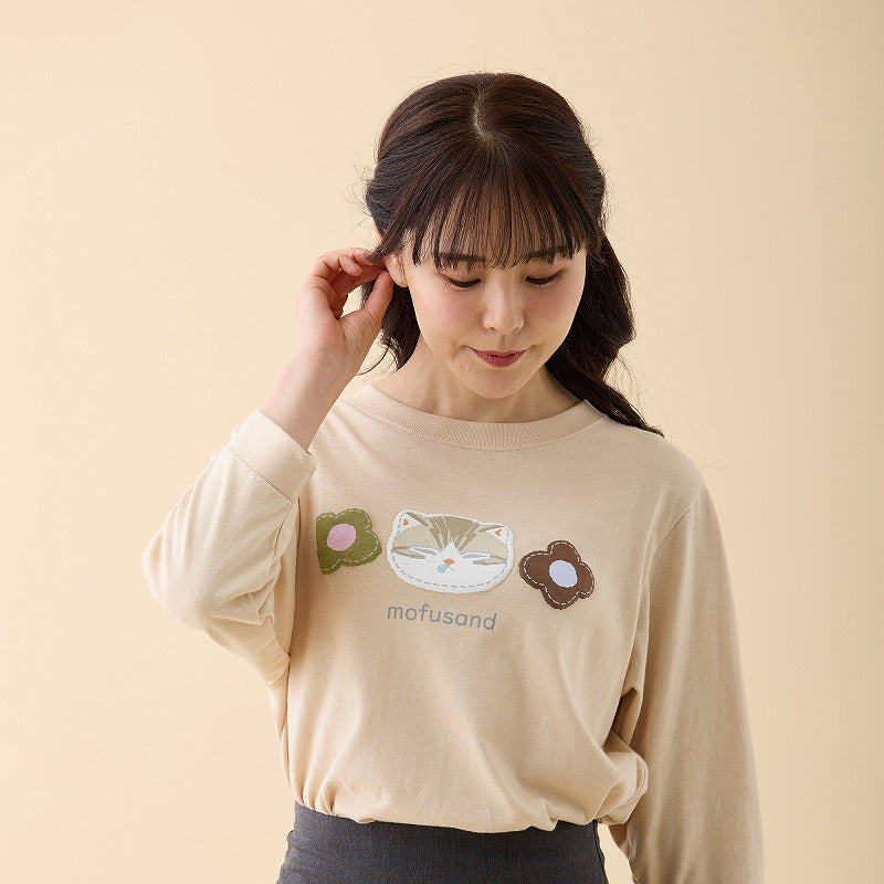 Polera Mofusand manga 3/4, gato atigrado beige